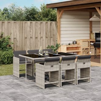vidaXL Set Comedor Jard&iacute;n 7 Pzas Y Cojines Rat&aacute;n Sint&eacute;tico Gris Claro Vidaxl