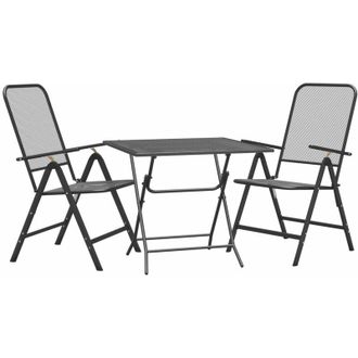 vidaXL Set De Comedor De Jard&iacute;n 3 Pzas Malla Metal Expandido Antracita Vidaxl