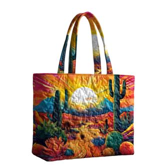 Generic Quilted Tote Bag Large | Oil Painting - Vintage Lightweight Fashion Large Shoulder Hobo Tote Handbag - for Gym Q Desert