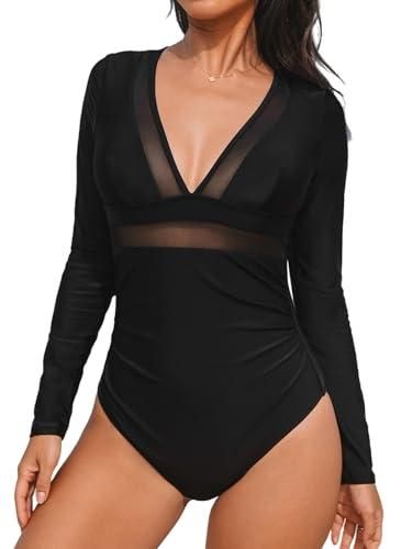 Cupshe Maillot de bain une pièce à manches longues et col en V