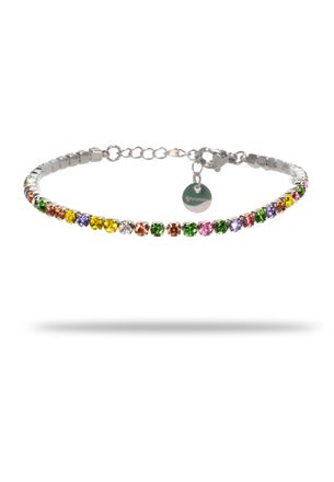Freddy Bracciale Tennis in Acciaio Argento con Gemme Multicolor