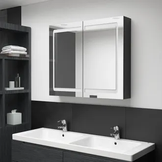 vidaXL Armario De Ba&ntilde;o Con Espejo Led Negro Brillante 80x12x68 Cm Vidaxl