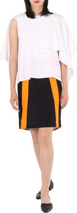 Burberry Ladies Optic White Cape Overlay Geometric Print Silk Dress, Brand Size 10 (US Size 8)