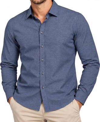 Ron Tomson Tailored Fit Long Sleeve Button Up In Navy Micro Print