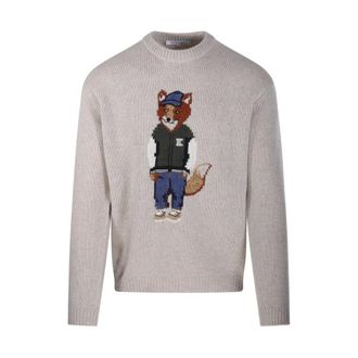 Maison Kitsun&eacute; Jersey Dressed Fox Intarsia - Knitwear - Hombre - Beige - S