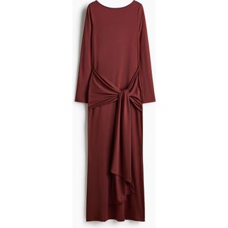 H&M Tie-detail Jersey Dress in Rust Brown at Nordstrom, Size X-Small