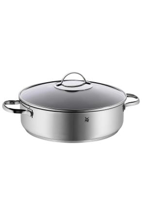 WMF Schmorpfanne, Silberfarben, Metall, 5 l, rund, backofengeeignet, rostfrei, antihaftbeschichtet, ergonomischer Griff, Kochgeschirr, Pfannen