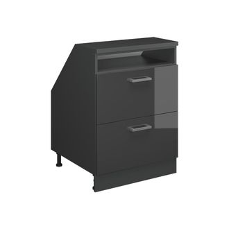 Vicco Armario De Cocina Para Techo Inclinado R-line, Antracita Alto Brillo, 60 Cm Con 2 Cajones, Carcasa 60 Cm De Profundidad, Vicco