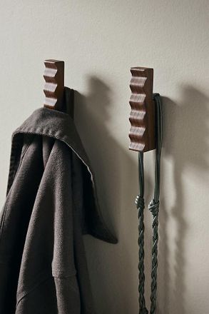 Ferm Living Unda Ash Wood Rippled Hook, Set of Two