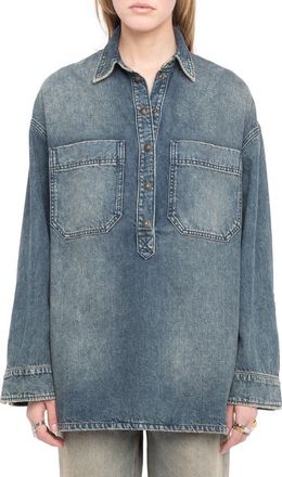 Zadig&Voltaire Timona Oversize Denim Shirt in Medium Blue at Nordstrom, Size X-Small