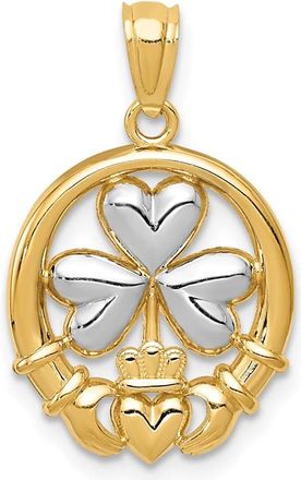 Diamond2Deal 14k Yellow Gold Rhodium-plated Shamrock and Claddagh Pendant