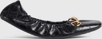 Gucci Womens Prima Ballet Flat, Black, Leather