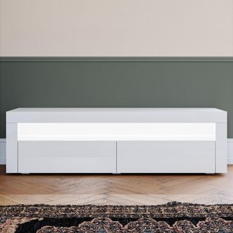 Sonni Sonni - Mueble Tv Blanco 154cm Con 12 Colores Led, Mesa Durable Para Tv, Armario Sal&oacute;n Moderno Blanco