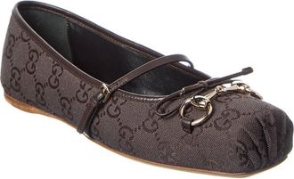 Gucci Horsebit Gg Supreme Canvas & Leather Ballet Flat