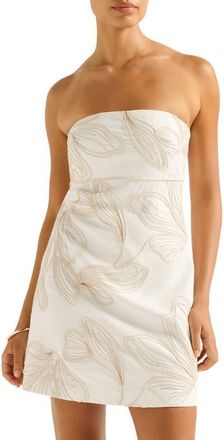 Ever New Jenny Strapless Embroidered Linen Blend Minidress in Riley Embroidery at Nordstrom, Size 14