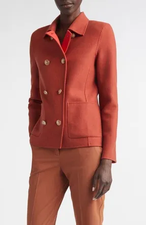 St. John Double Breasted Wool & Cashmere Double Face Twill Coat in Rust/persimmon at Nordstrom, Size 10