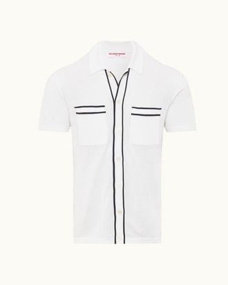 Orlebar Brown Keeling Classic Fit Cotton Silk Knitted Shirt in White Sand/night Iris at Nordstrom, Size Xx-Large