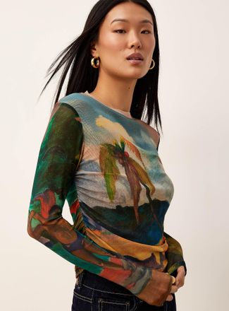 Icone Womens Cropped gathered micromesh T-shirt