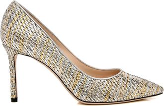 Jimmy Choo London Womens Romy 85 Woven Metallic Pumps In Silver/gold