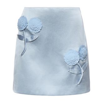 Self Portrait Satin 3D Sequin Flower Mini Skirt - female - Self Portrait - Short Skirts - Blue - S - Skirts