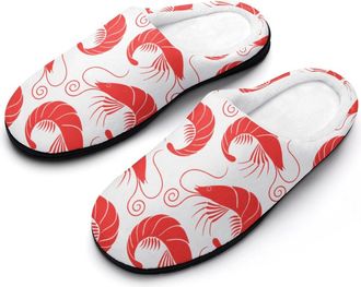 Generic Sea Shrimp Pattern Mens Slipper Slip On Winter Warm House Slippers Shoes Indoor Outdoor