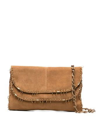 Patrizia Pepe stud-embellished suede shoulder bag - Neutrals