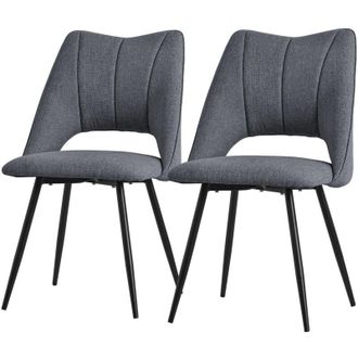 ML Design Set di 2 Sedie per Sala da Pranzo Grigio Seduta in Poliestere con Gambe in Metallo Nero Poltrona da Cucina con Schienale da Soggiorno Sedie Imbottite