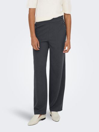 Only Schlupfhose ONLY ONLRINA BUTTON PANT JRS NOOS, Damen, Gr. L (40), L&auml;nge 32, grau (blau graphite detail:horn buttons), Jersey, Obermaterial: 95% Polyes