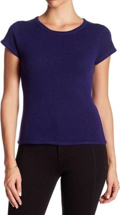 Premise Cashmere Short Sleeve Crew Neck Sweater In Purple