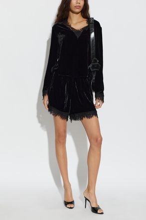 Ganni Velvet Top With Lace Detailing, Womens, Black