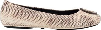 Tory Burch Beige Platte Schoenen met Logo Detail - Dames - Ballerinas - Beige - 35 1/2 EU - Leer - Schoenen