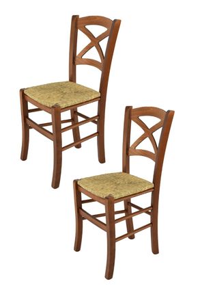 Tommychairs Tommychairs 2 Sillas Cross En Haya Color Nuez Claro Y Asiento En Paja