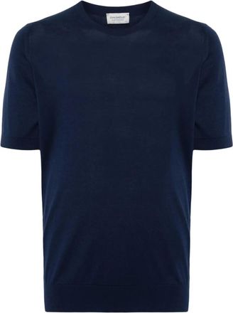 John Smedley Navy Blue Kempton Fine Knit Cotton T-shirt