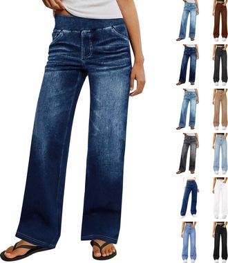 Generic Womens Jeans Size 12 Wide Leg Jeans for Women Elastic Waisted Baggy Casual Stretch Cosy Palazzo Trousers Tummy Control Casual Loose Stretchy Curvy Wom