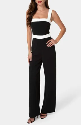 Bebe Colorblock Jumpsuit in Black White at Nordstrom Rack, Size X-Large