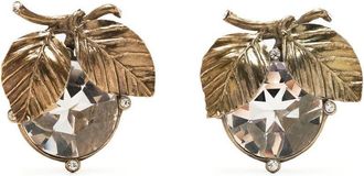 Dior pre-owned crystal leaves clip-on earrings - women - Metal/glass - M - Gold