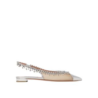 Aquazzura Ballerinas, female, Gray, Size: 6 US Pink Crystal Slingback Flat Shoes