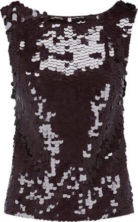 P.A.R.O.S.H. Sequined Brown Sleeveless Top with Cut-out Detail