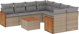 vidaXL Set De Sof&aacute;s De Jard&iacute;n 9 Pzas Con Cojines Rat&aacute;n Sint&eacute;tico Beige Vidaxl