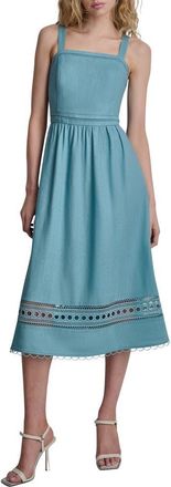 DKNY Eyelet Embroidery Linen Blend A-Line Dress in Cameo Blue at Nordstrom, Size X-Large