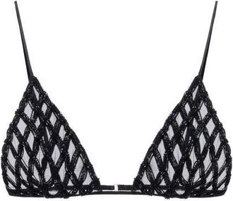 Elisabetta Franchi Ondergoed, Dames, Zwart, XL, Tule, Mesh BH met Kralen