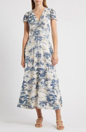 Next Print Tie Back Maxi Dress in Blue at Nordstrom, Size 12 Us