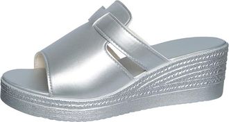 Generic Womens Wedge Platform Summer Slides Open Toe Cutout Fashion Lightweight Casual Walking Beach Sandals Shoes (Silver,5.5)