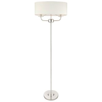 Loops 1.5m Twin Floor Lamp Bright Nickel Shade 2 Bulb Standing Living Room Light Base in Metallics