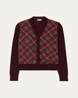 Burberry Check-Front Wool Silk Cardigan