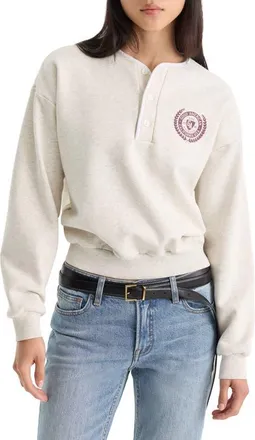 Good American The Brushed Fleece Henley Sweatshirt in Oatmeal001 at Nordstrom, Size X-Small