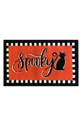 R16 Home Spooky Cat Check Stripe Doormat in Orang/blk/white at Nordstrom Rack