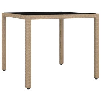 Berkfield Home Garden Table with Glass Top Beige Poly Rattan&Tempered Glass
