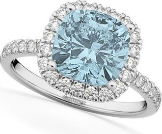 Allurez Cushion Cut Halo Aquamarine & Diamond Engagement Ring 14k White Gold in 3.11Ct/white Gold at Nordstrom, Size 5.5