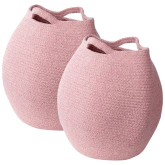 Beliani Conjunto De 2 Cestas De Algod&oacute;n Rosa 30 Cm Hecho A Mano Ropa Accesorio Panjgur